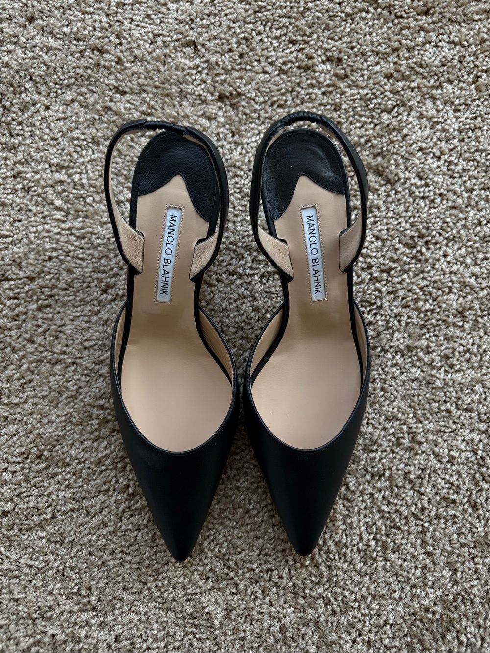 Manolo Blahnik Black Pointed Slingback Pumps - Leather - Picture 4 of 8